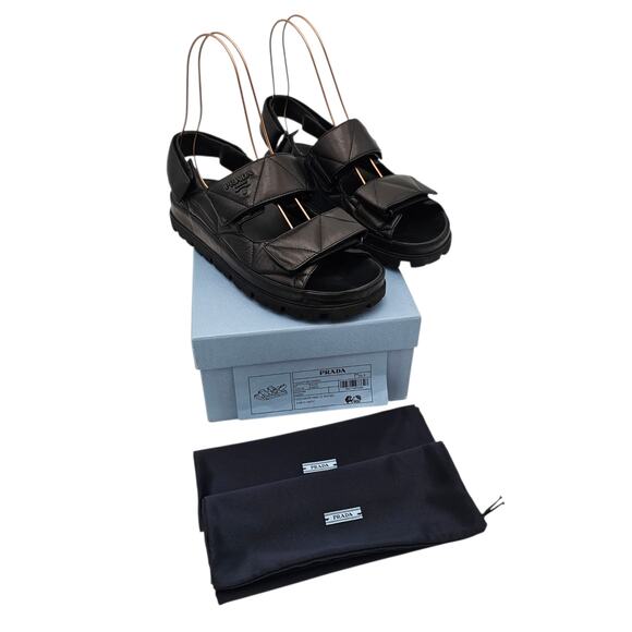 Prada Quilted Padded Strap Slingback Dad Sandal Black Leather Size 39.5 US 9.5 - Picture 2 of 12